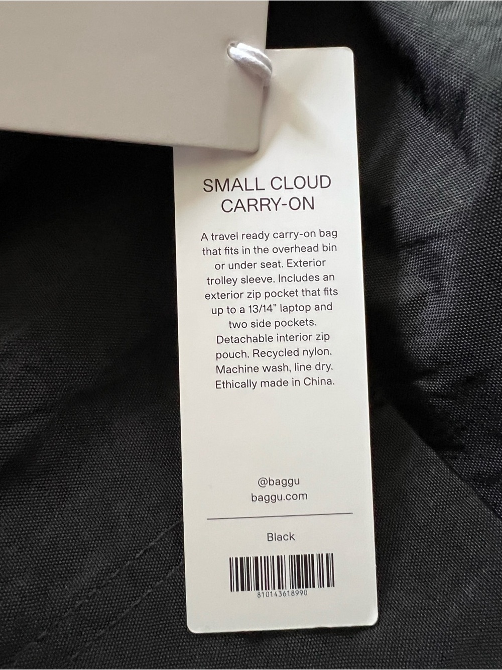 NWT BAGGU Black Small Cloud Carry-On with Detachable Interior Zip Pouch - Picture 9 of 15